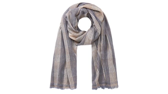 Woolen scarf, grey-beige, stripes, hand-woven