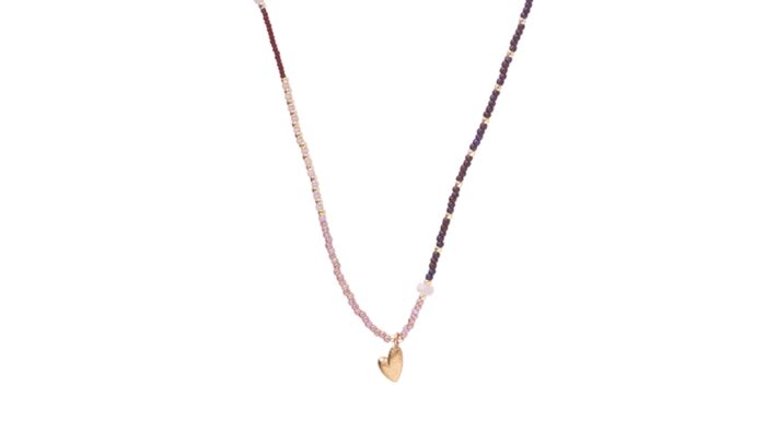 Necklace with rose quartz and heart pendant