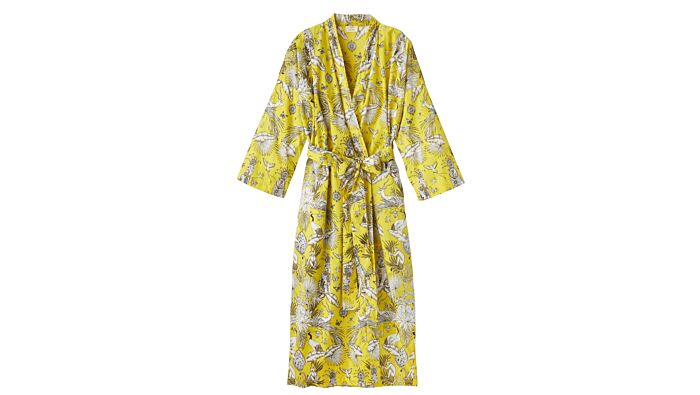Kimono mit Allover-Print, Baumwolle, gelb