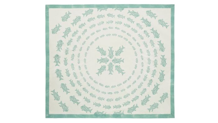 Blanket with fish print, mint