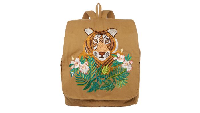 Rucksack mit Stickerei, Tigerkopf, reine Baumwolle