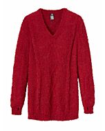 Bouclé -Pullover mit Zopfmuster, rot