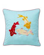 Cushion cover with koi embroidery, light blue