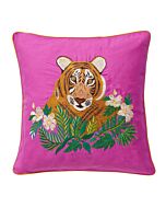 Kissenhülle mit Tigerstickerei, pink