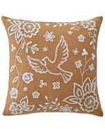 Kissen mit Stickerei. in der Mitte eine Taube, drum herum Blumen und Ranken.