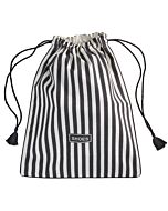 Schuhbeutel mit Kordelzug und Quasten an den Kordelenden.