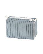 hellgraue, gesteppte Kulturtasche mit weißem Reißverschluss