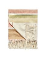 zusammengelegte Wolldecke mit pastellfarbenen Streifen und weißen Fransen