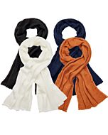 vier verschiedenfarbige Schals mit Waffelmuster