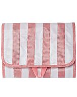 ungeöffnete Kulturtasche, weiß-rosa gestreift. Vorderansicht