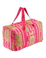 Kleine Reisetasche in pink mit auffälligem Tigerprint.