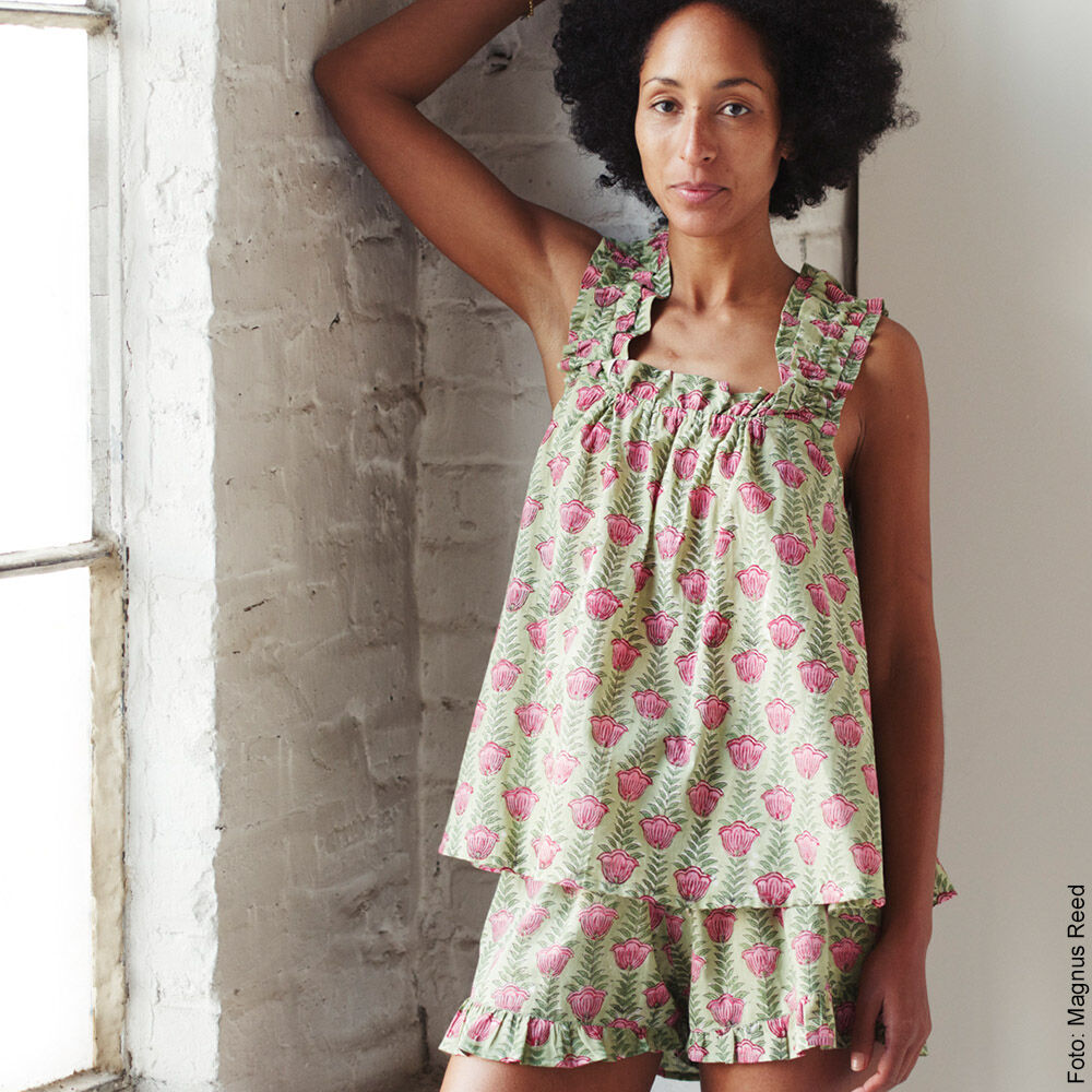 Sommer-Pyjama, reine Baumwolle, Blumenmuster-0