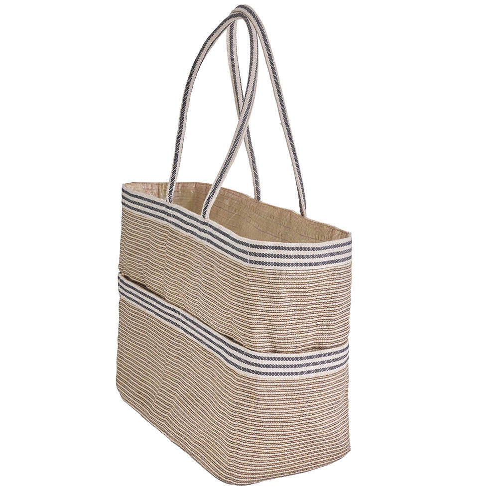 Jute Tote Bag, schwarz/beige gestreift-0