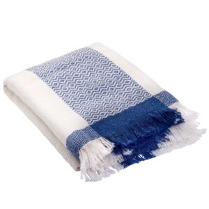 Wollweiß blau gestreiftes Plaid zusammengelegt