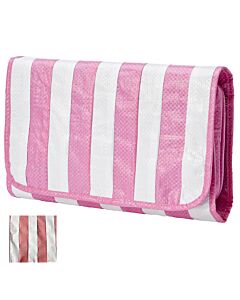 ungeöffnete Kulturtasche, weiß-rosa gestreift. Vorderansicht