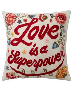 Kissenhülle mit Stickerei Love is a Superpower, Blumen