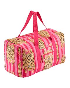 Kleine Reisetasche in pink mit auffälligem Tigerprint.