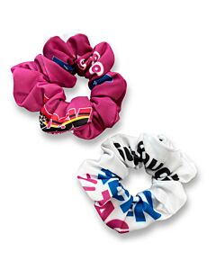 Die beiden Varianten des Scrunchies in pink und weiß.