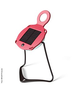 Solarleuchte mit rotem Gehäuse, stehend.