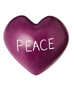 lila Herz mit weißer Schrift "Peace"