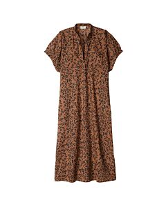 Kleid mit Leo-Print, kurzen Ärmeln und Knopfleiste.