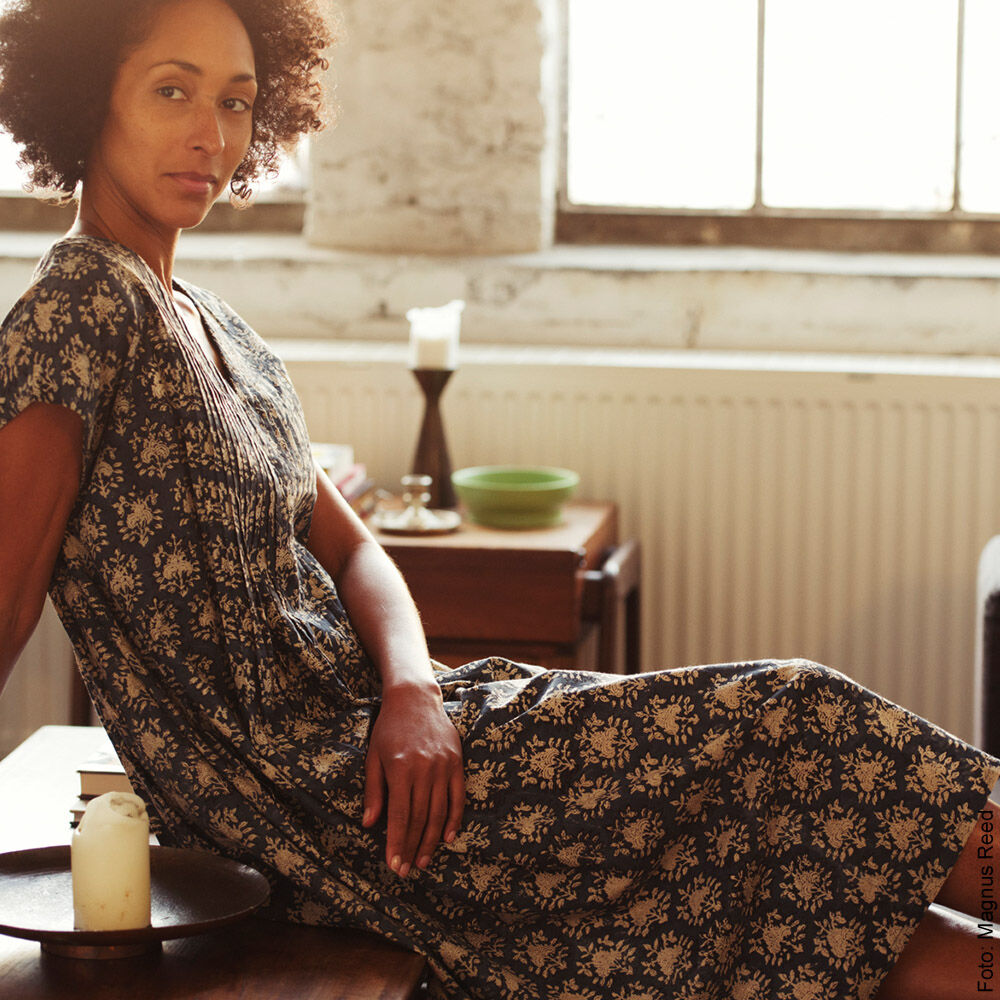 Bedrucktes Sommerkleid, reine Baumwolle, indigo gefärbt