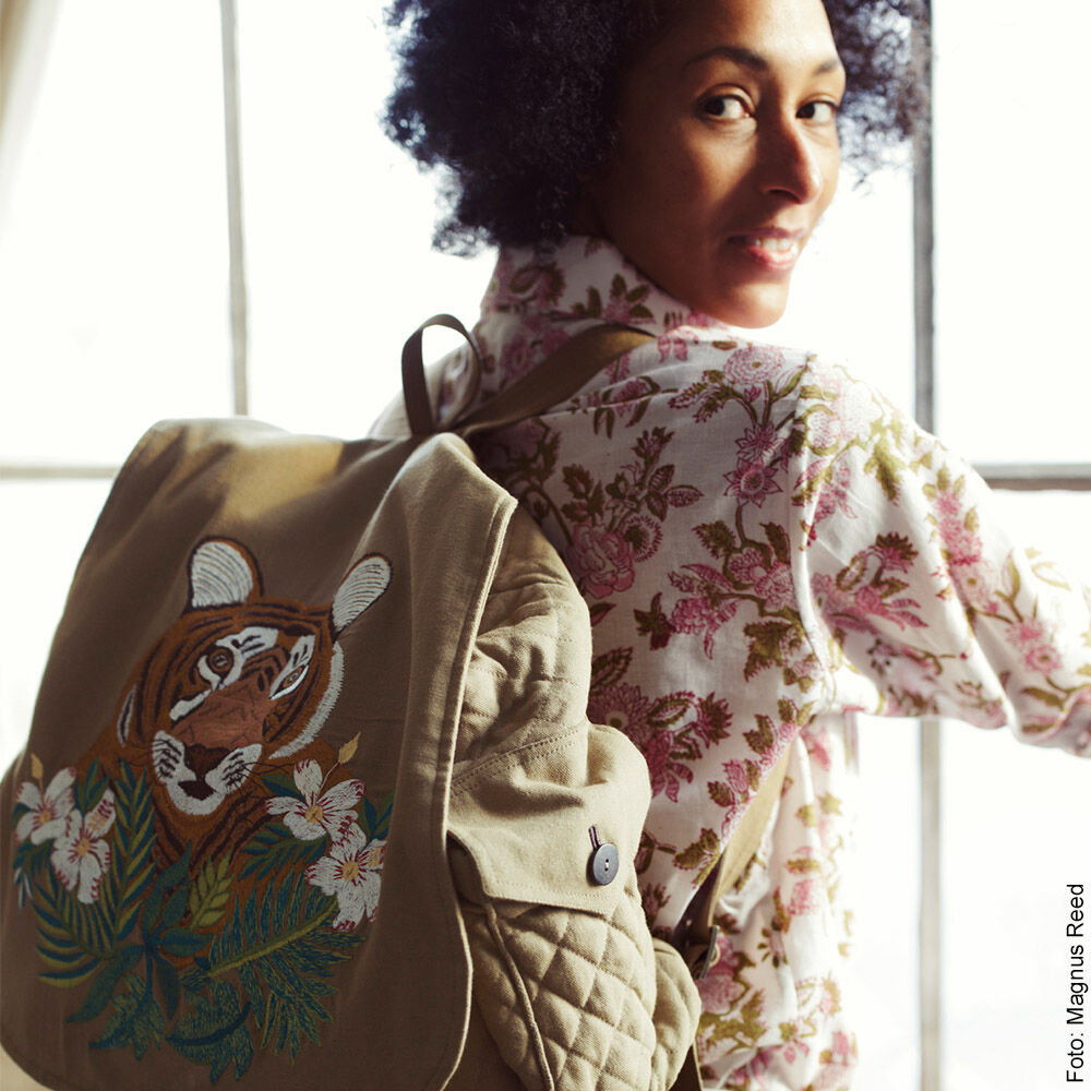 Rucksack mit Stickerei, Tigerkopf, reine Baumwolle