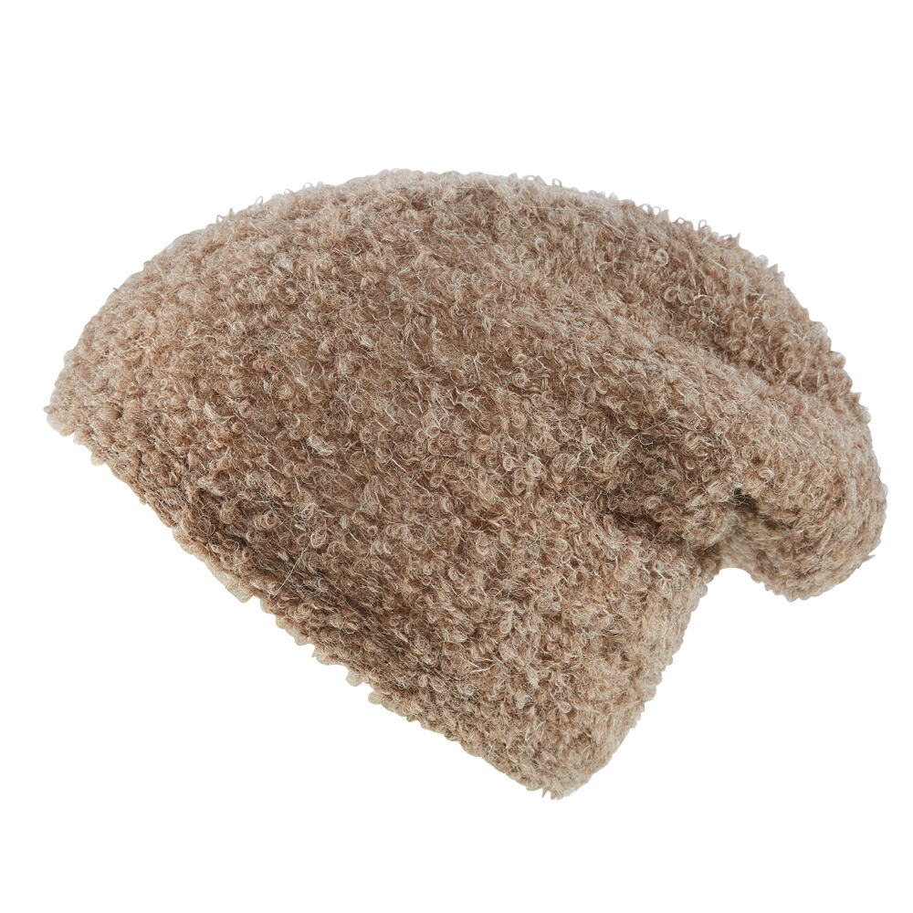 Bouclé-Mütze, Doppelseitig, hellbraun/beige