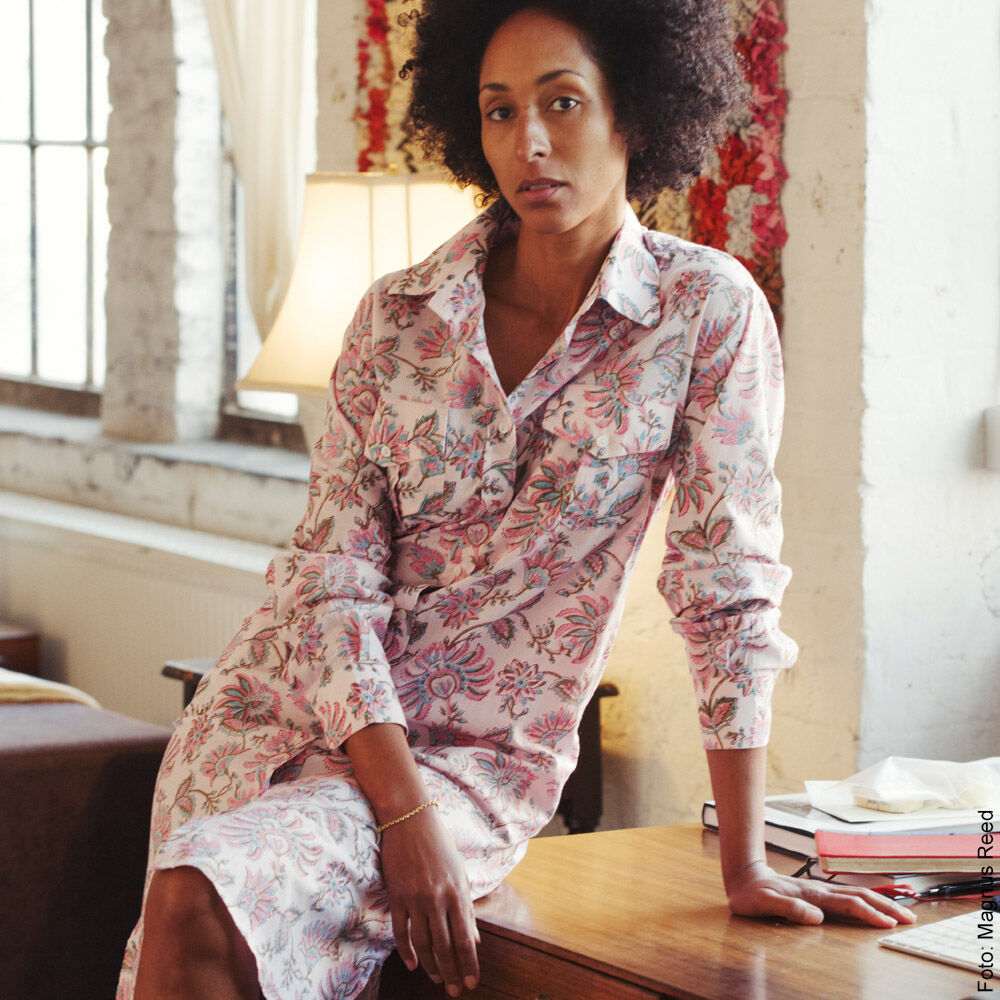 Hemdblusenkleid mit Blumenprint, reine Baumwolle