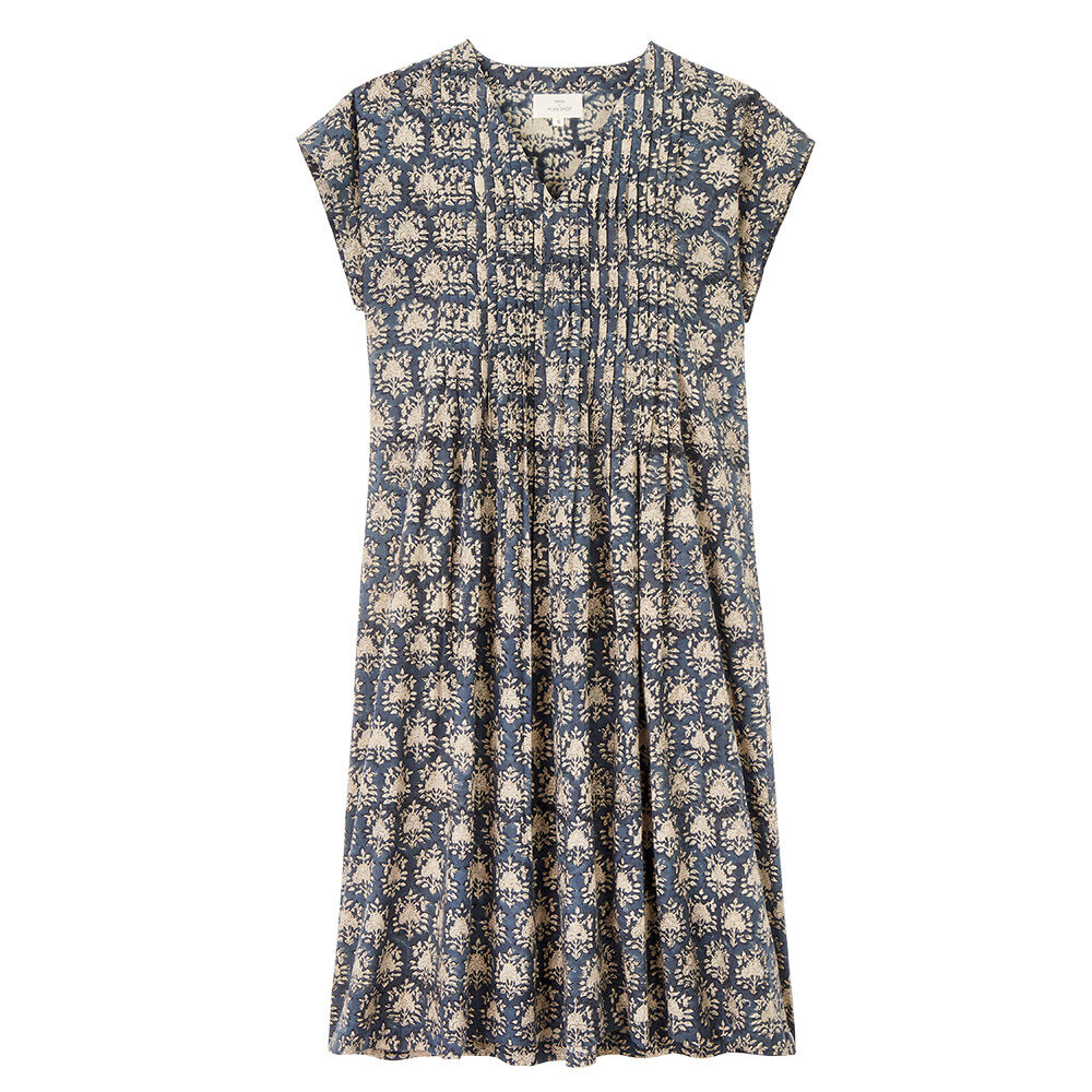 Bedrucktes Sommerkleid, reine Baumwolle, indigo gefärbt