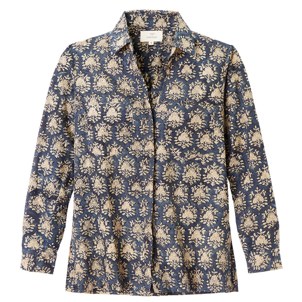 Bluse mit Print, reine Baumwolle, indigo gefärbt