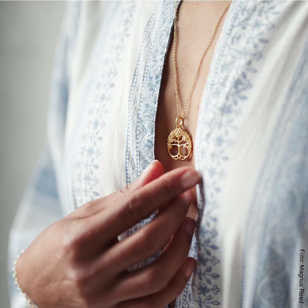 Kette mit Anhänger Lebensbaum, 925er Silber, vergoldet