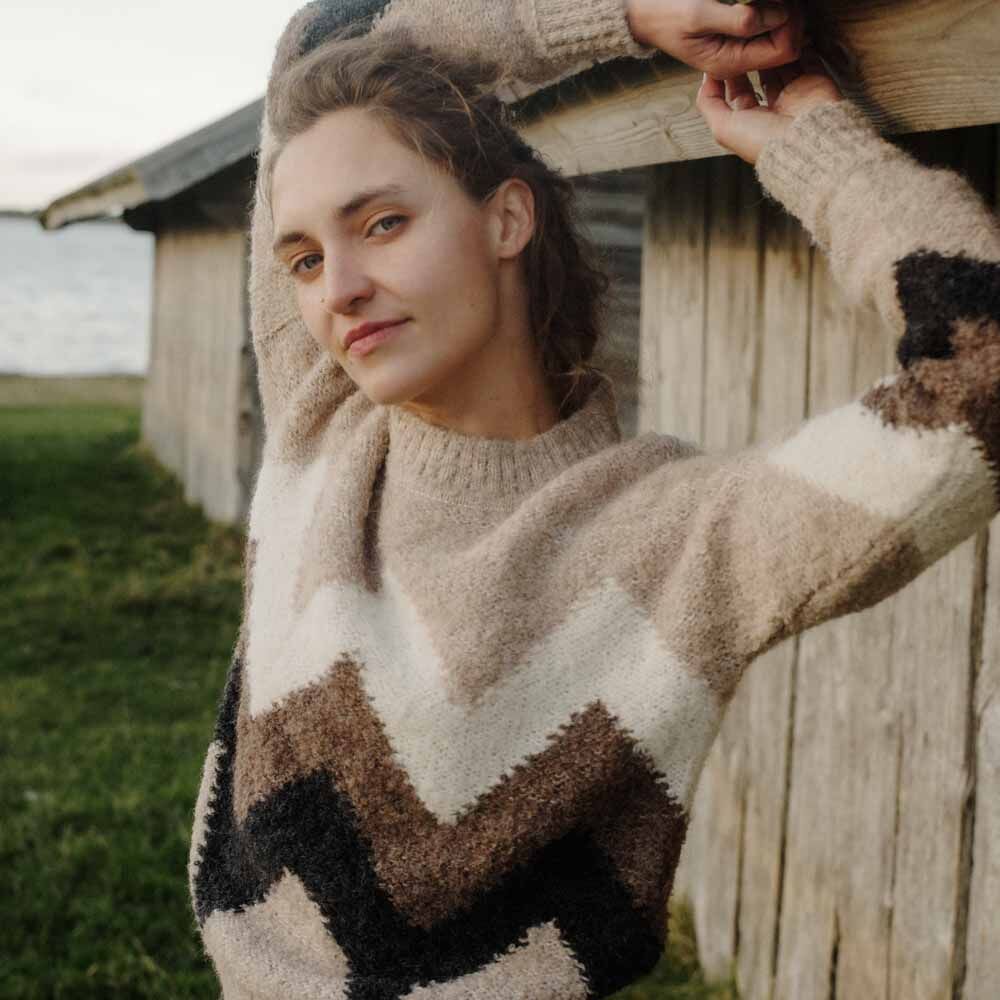 Alpaka Pullover, handgestrickt, naturfarben
