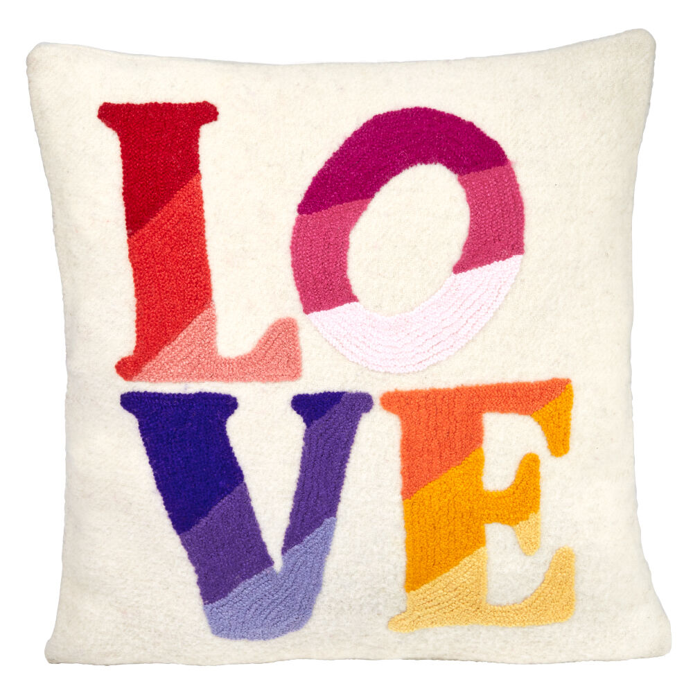 Kissenhülle mit Stickerei LOVE, von Hand bestickt,  reine Wolle