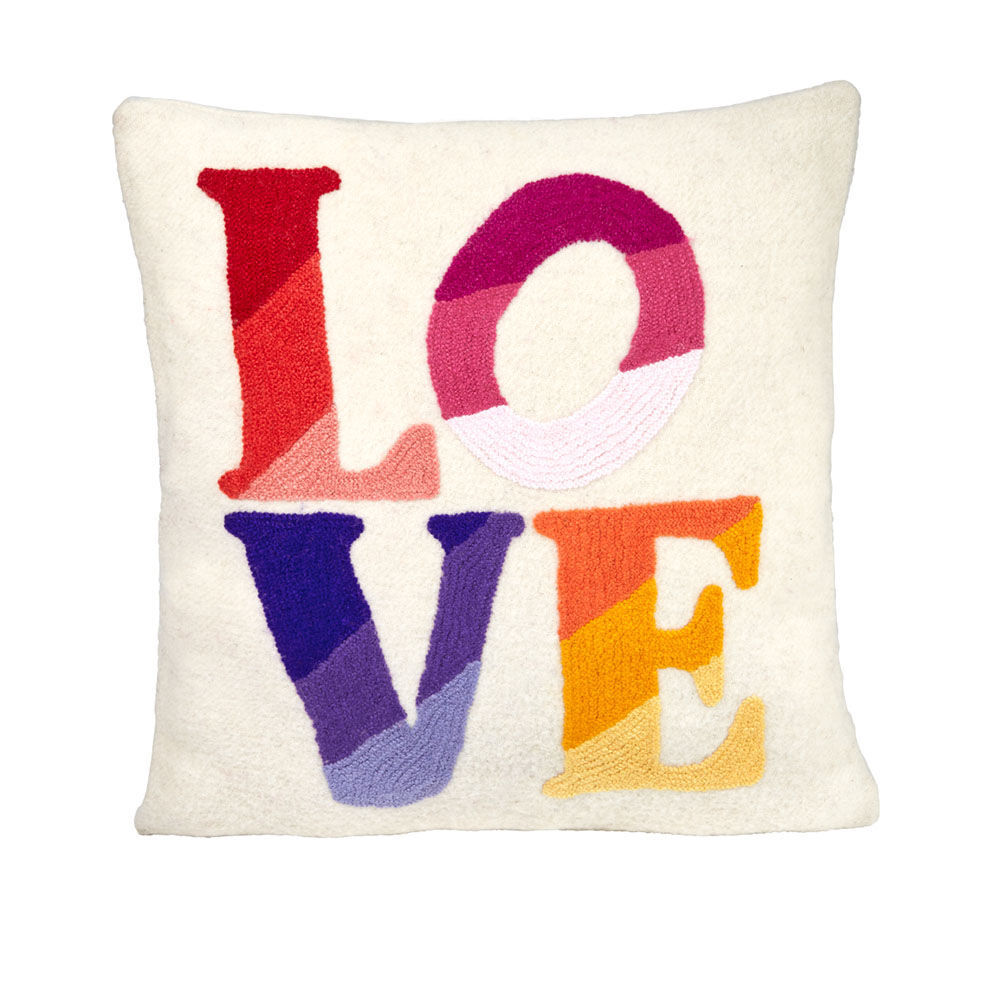 Kissenhülle mit Stickerei LOVE, von Hand bestickt,  reine Wolle