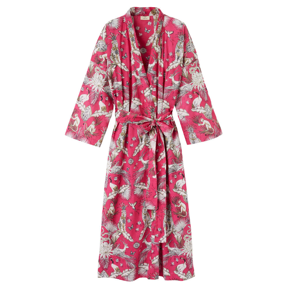 Kimono mit Allover-Print, Baumwolle, pink
