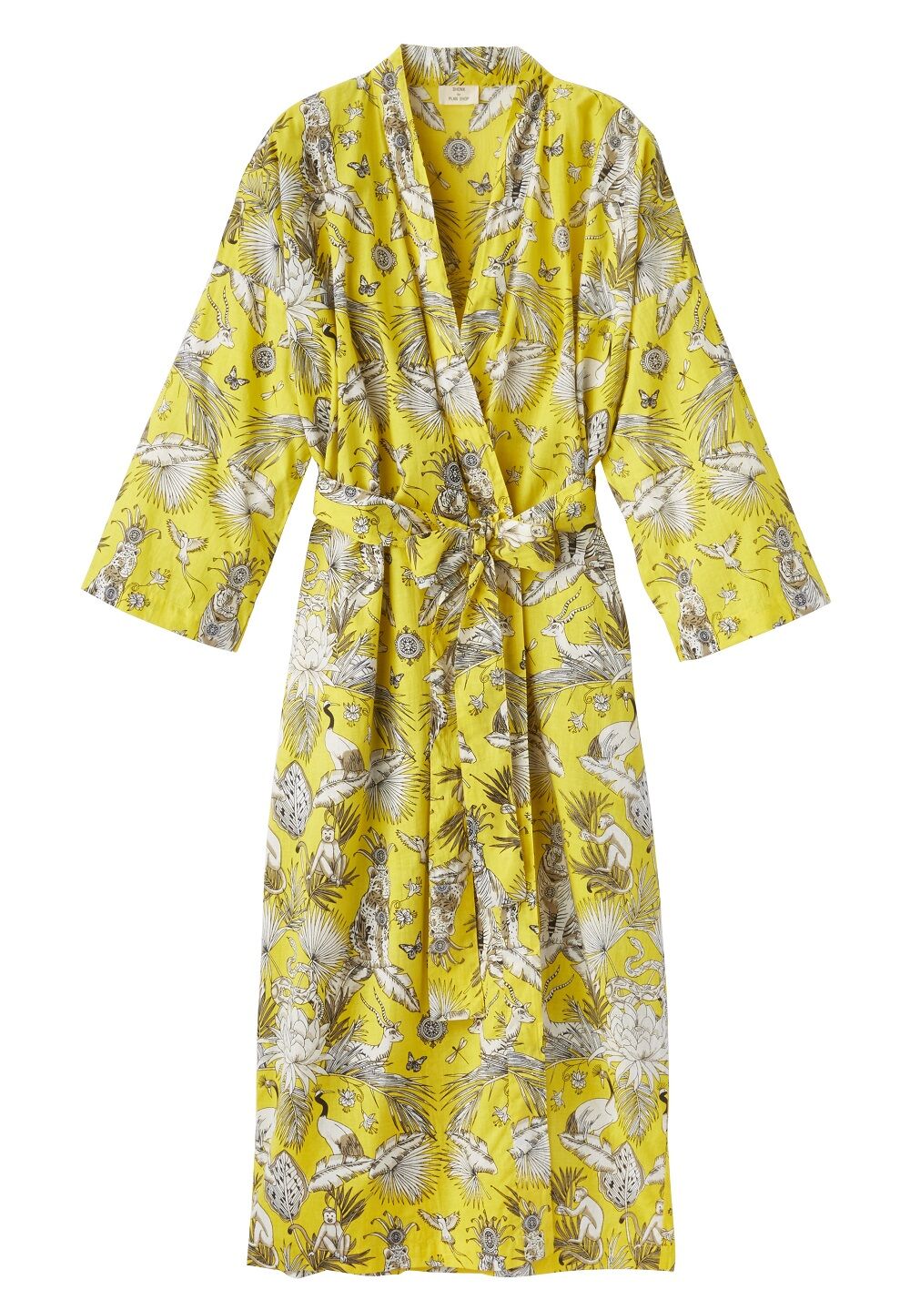 Kimono mit Allover-Print, Baumwolle, gelb