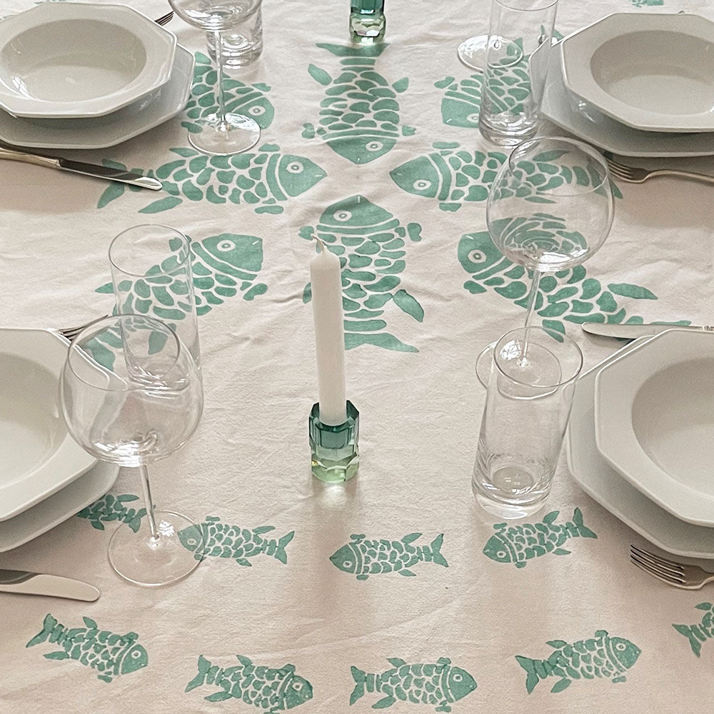 Tuch mit Fisch-Print, mint