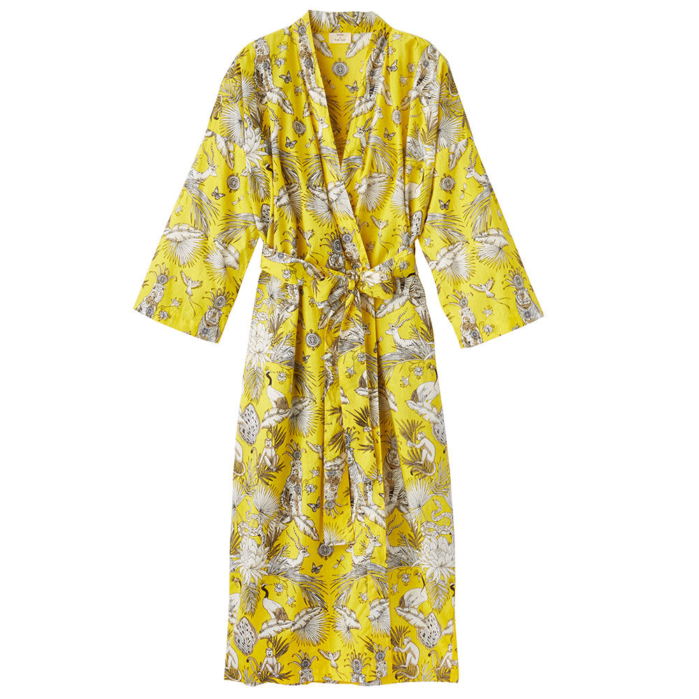 Kimono mit Allover-Print, Baumwolle, gelb
