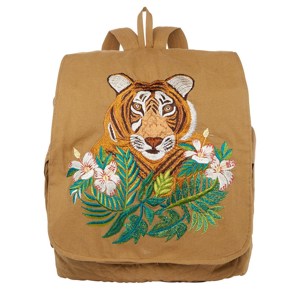 Rucksack mit Stickerei, Tigerkopf, reine Baumwolle