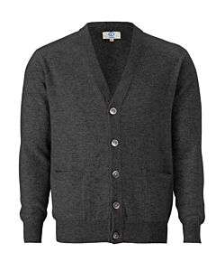 dunkelgraue Kaschmir Strickjacke mit Seitentaschen, zugeknöpft