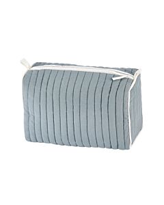 hellgraue, gesteppte Kulturtasche mit weißem Reißverschluss