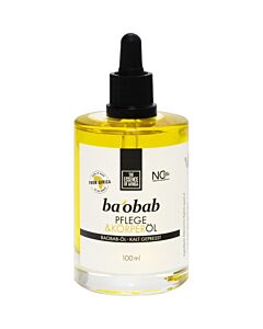 eine Flasche Baobab Pflegeöl mit schwarzem Verschluss