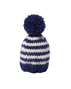 Blau-weiß gestreifte Pudelmütze