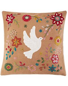 Kissenhülle mit Stickerei Taube und Blumen