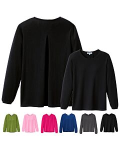 Kaschmirpullover in royalblau. Rückansicht mit Rückenfalte und kleinere Vorderansicht. Darunter die anderen Farben als kleine Pullover.