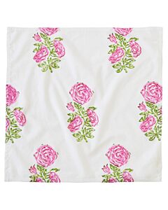 Quadratische, flachgelegte Serviette mit Rosenprint.